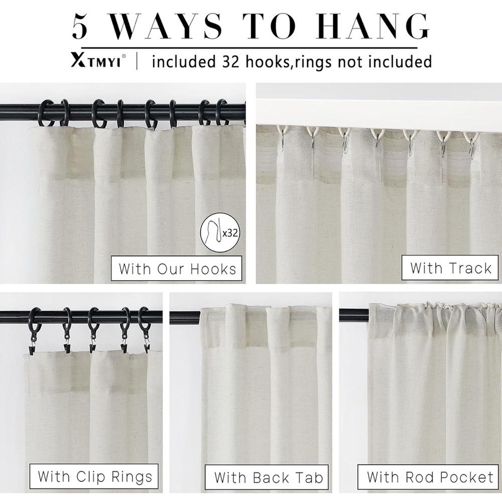 4 Linen Curtains - Picture 3 of 4